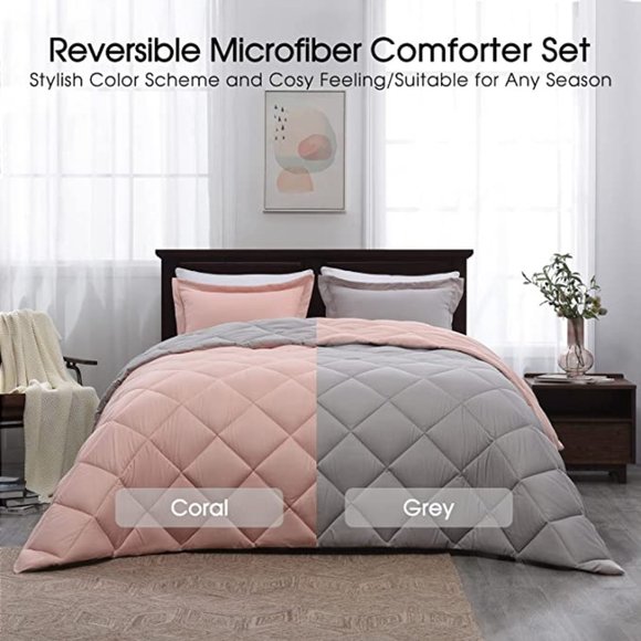 New Basic Beyond King or Queen Size Comforter Set - Reversible Down Alternative - Picture 4 of 5